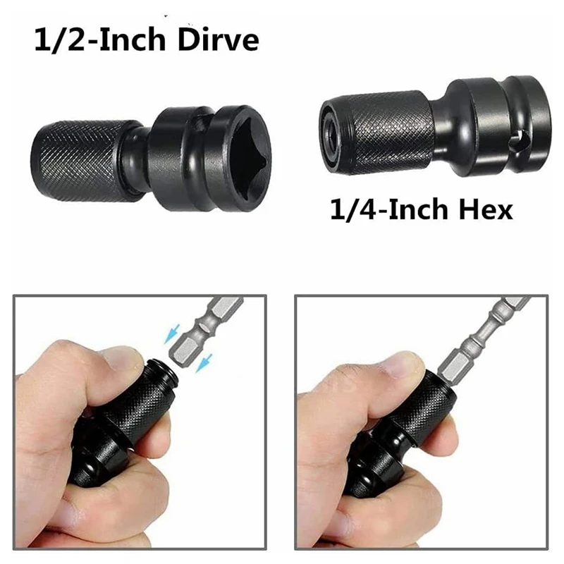 Universal Adaptive Wrench Adapter Socket Ratchet Torque Wrench Adapter 1/2 Inch Square to 1/4 Inch Hex Ratchet Socket Converter