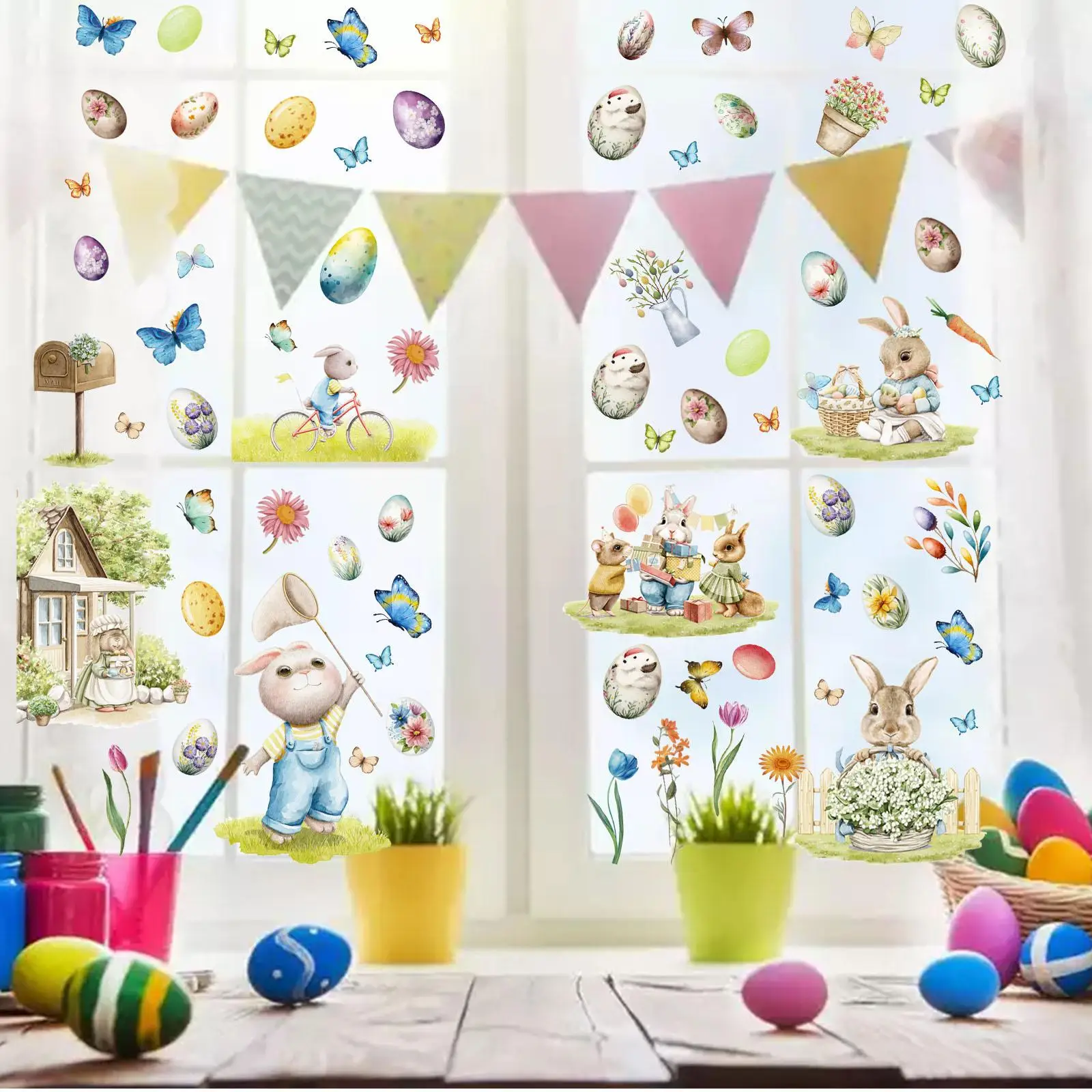 Set of 9 Sheets Easter Window Decals Double Sided for Home Decor Accessories