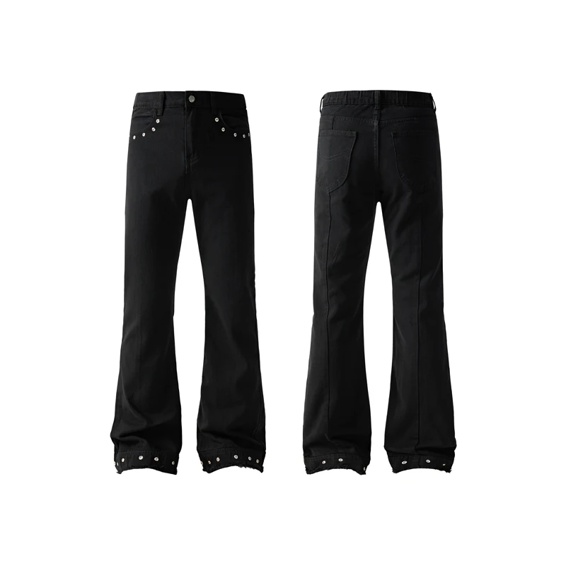 

Retro Rivet Frayed Bell Bot Jeans Loose Fit High Street Bla Slimming Floor-Length ex Youth Faion Summer Jeans