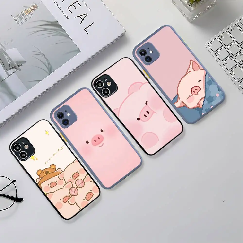 

Cute Pig Cartoon L-lulu Phone Case For IPhone 14 11 12 13 Mini Pro Max 8 7 Plus X XR XS MAX Translucent Matte Cover