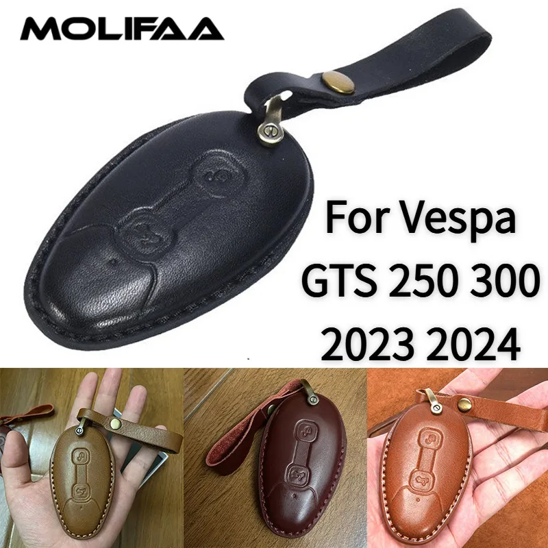 

Motorcycle PU Leather Key Cover Remote Control Case Protection Shell For Vespa GTS 250 300 2023 2024 Keychain Accessories