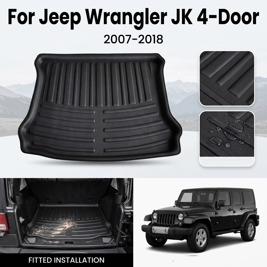 Car Boot Liner For Jeep Wrangler JK 4-Door 2007-2018 Anti-Slip Trunk Mat All Weather Protection Car Boot Liner