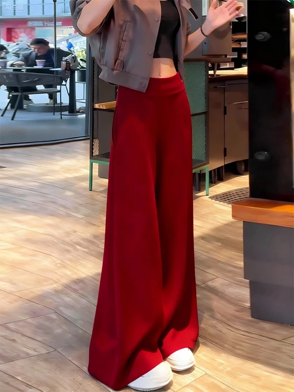 

Красные широкие спортивные брюки Red Fce для женщин, с высокой талией, прямого кроя, американский повседневный стиль, весна 2026, новинка