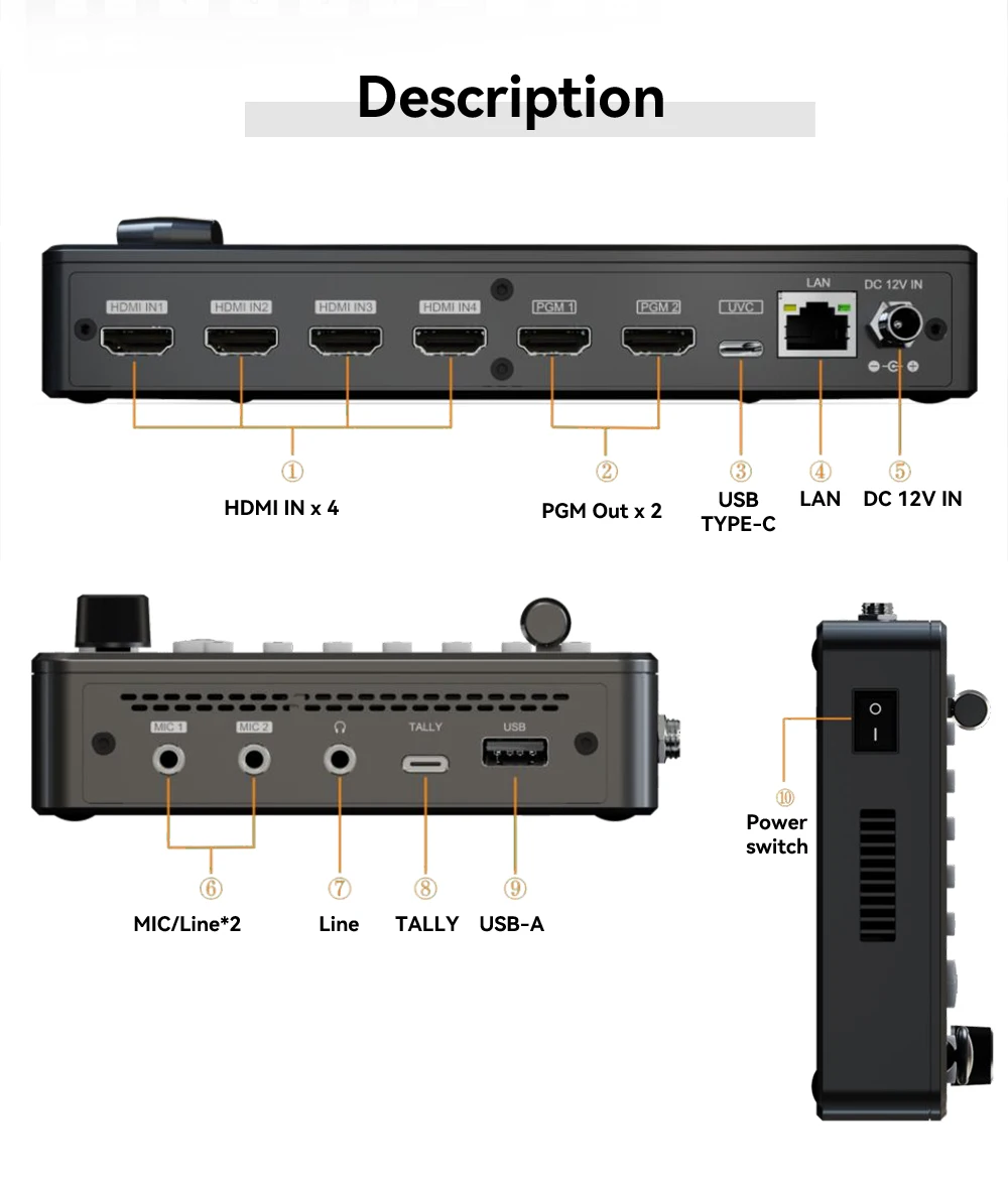 HDKATOV Mini Video Mixer Switcher With 4 HDMI Input, PTZ Controller With 5-inch HD Screen, Ideal For Live Streaming, Worship