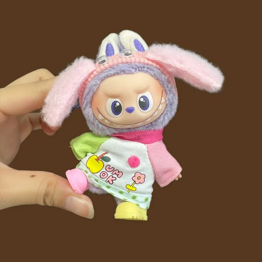 

For 10cm 4th Gen Mini Labubu Heart Code Pleated Bib Pants Skirt 10cm Mini Labubu 4.0 Doll Clothes