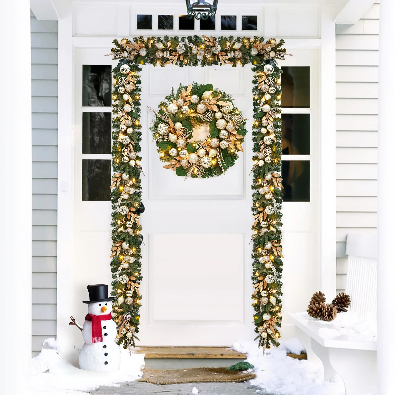Pre-Lit Christmas Garland 6FT – 20 Warm White LED Lights – Artificial Pine with Gold Leaves & Ball Ornaments – Battery Powered, Waterproof – Indoor Outdoor Holiday Decoration for Mantle, Fireplace, Door, Stairs – Christmas Decor - view 7