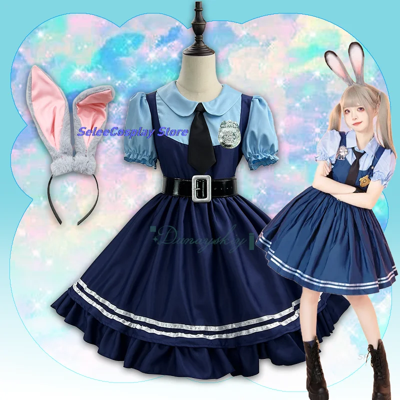 

Bunny Cosplay Costume Blue Skirt Police Detective Character Dresses Halloween Carnival Party Stage Performance Costume Cute Suit