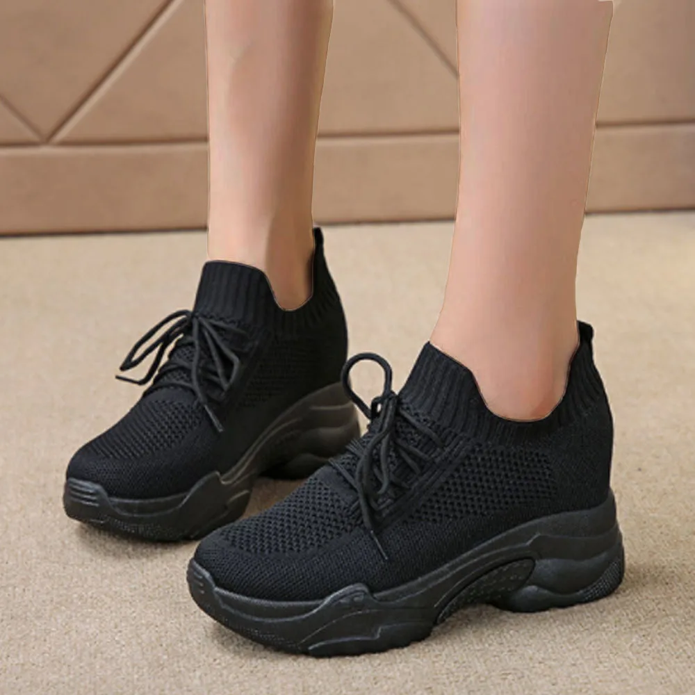 2024 Women\'s Wedge Sneakers Spring Mesh Breathable Ladies Lace Up Casual Shoes Outdoor Running Walking Jump Sport Shoes