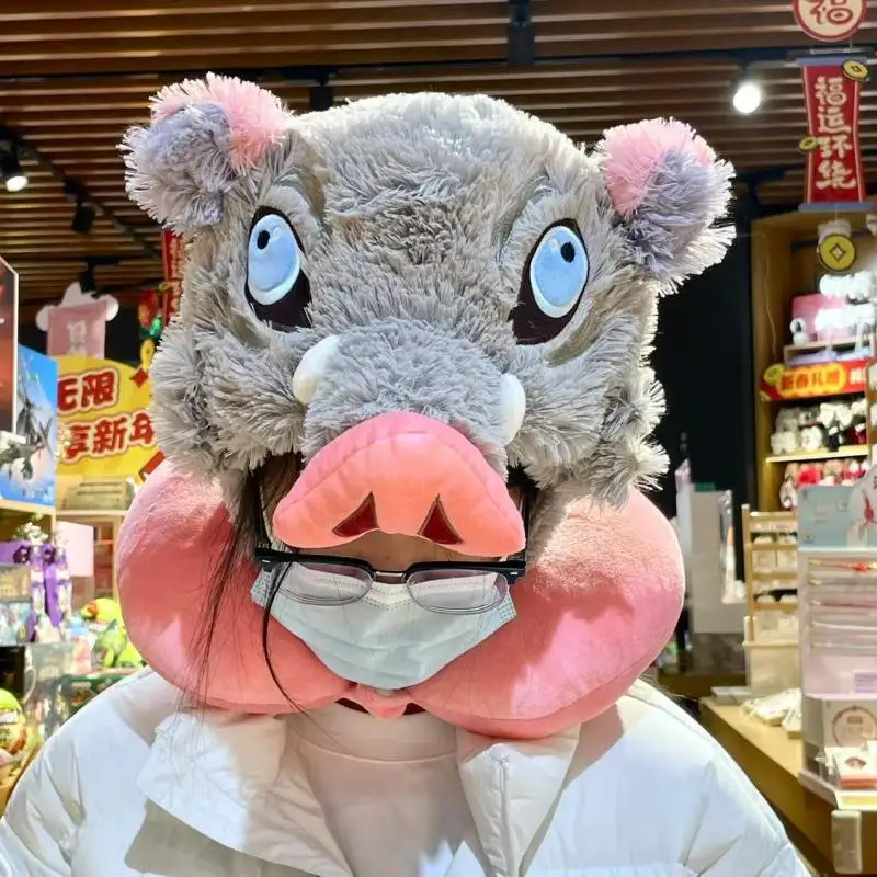 

Cartoon Anime Demon Slayer Zippi Pig U-Shaped Pillow Plush Hat With Pig Head Cover Soft Stuffed Toy For Fans And Children