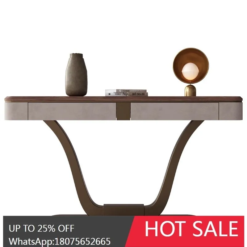 

HLZ Modern Light Luxury Black Walnut Entrance Cabinet Solid Wood Entryway New Chinese Style Wall-Mounted Console