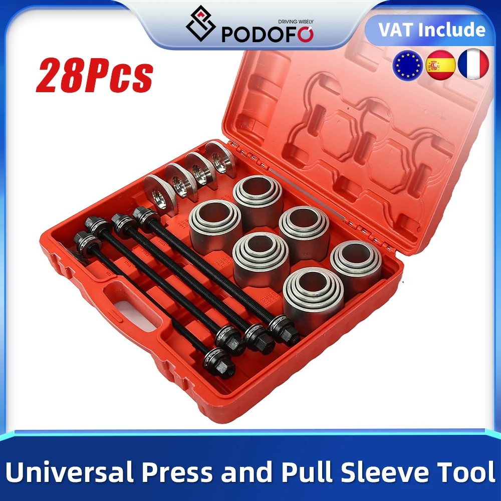 Kit di attrezzi per boccole per boccole automobilistiche da 28 pezzi Kit di manicotti per pressa e estrazione guarnizioni strumento di installazione per la rimozione con strumenti in acciaio Cr-V