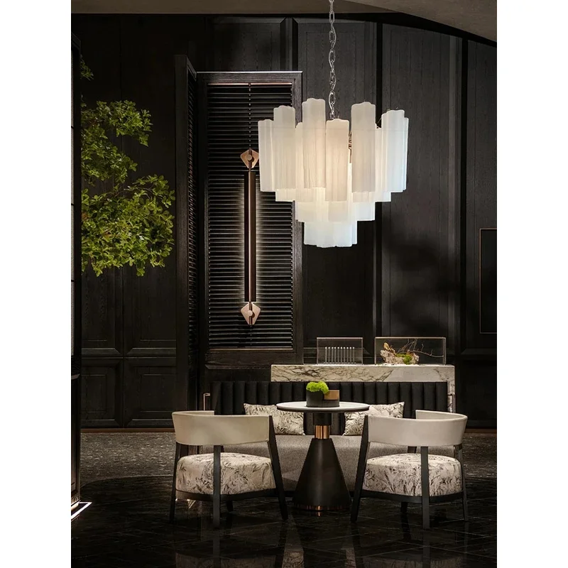 Frosted White Texture Glass Chandeliers LED Lighting Fixture Europe Hanging Lamp For Ceiling Living Room Decor Lustre Restaurant