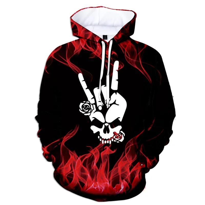 

Cool Flame Pattern 3D Hoodie Men's Fall/Winter Scissorhands Skull Print Long Sleeve Sweatshirt Teen Hip Hop Hoodie