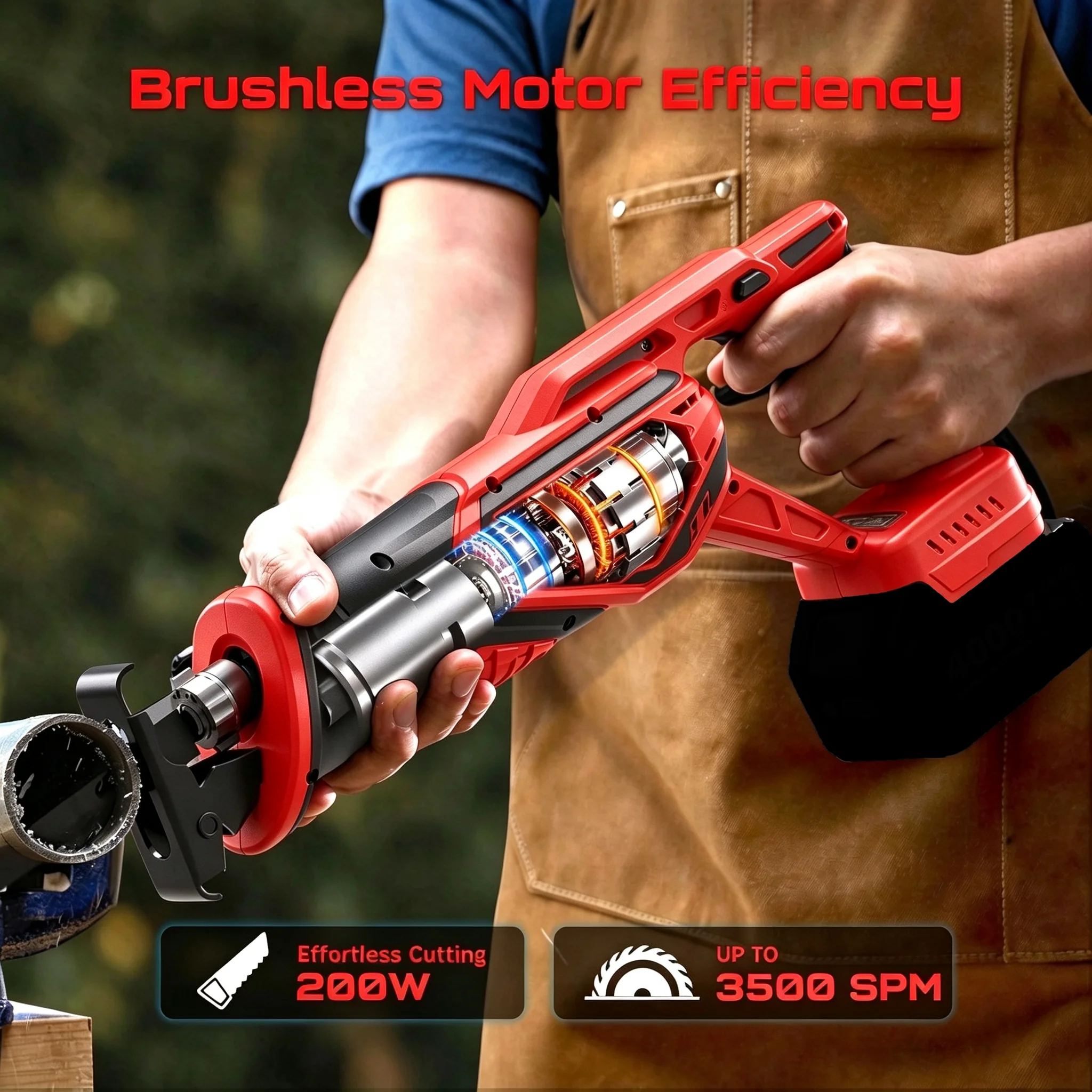 6 Inch Cordless Reciprocating Saw, Portable Electric Reciprocating Saw Compatible with Milwaukee 18V Battery, Power Tool for Wood Metal PVC Pipe Cutting, Battery Not Included