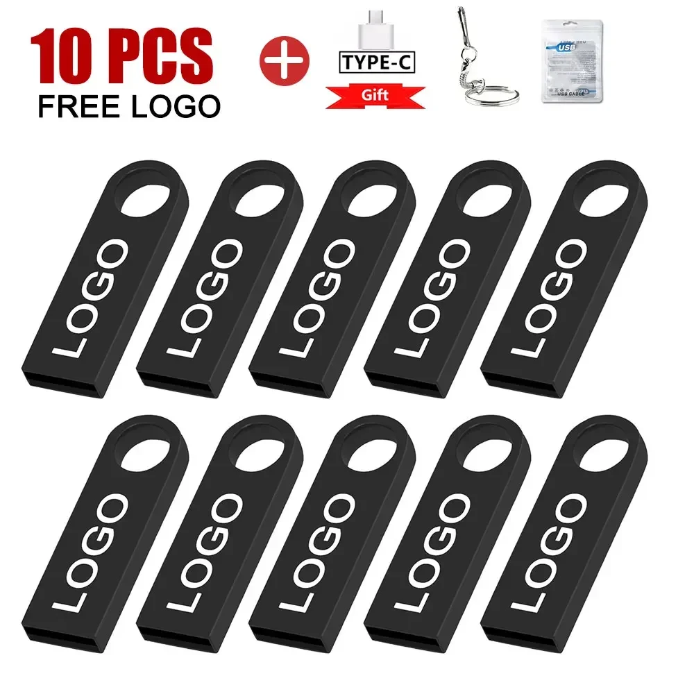 10PCS/lot Metal USB Flash Drive Pen Drive 4GB 8GB 16GB Pendrive 32GB 64GB Memory Stick 128GB USB Stick Gift Free Customized LOGO