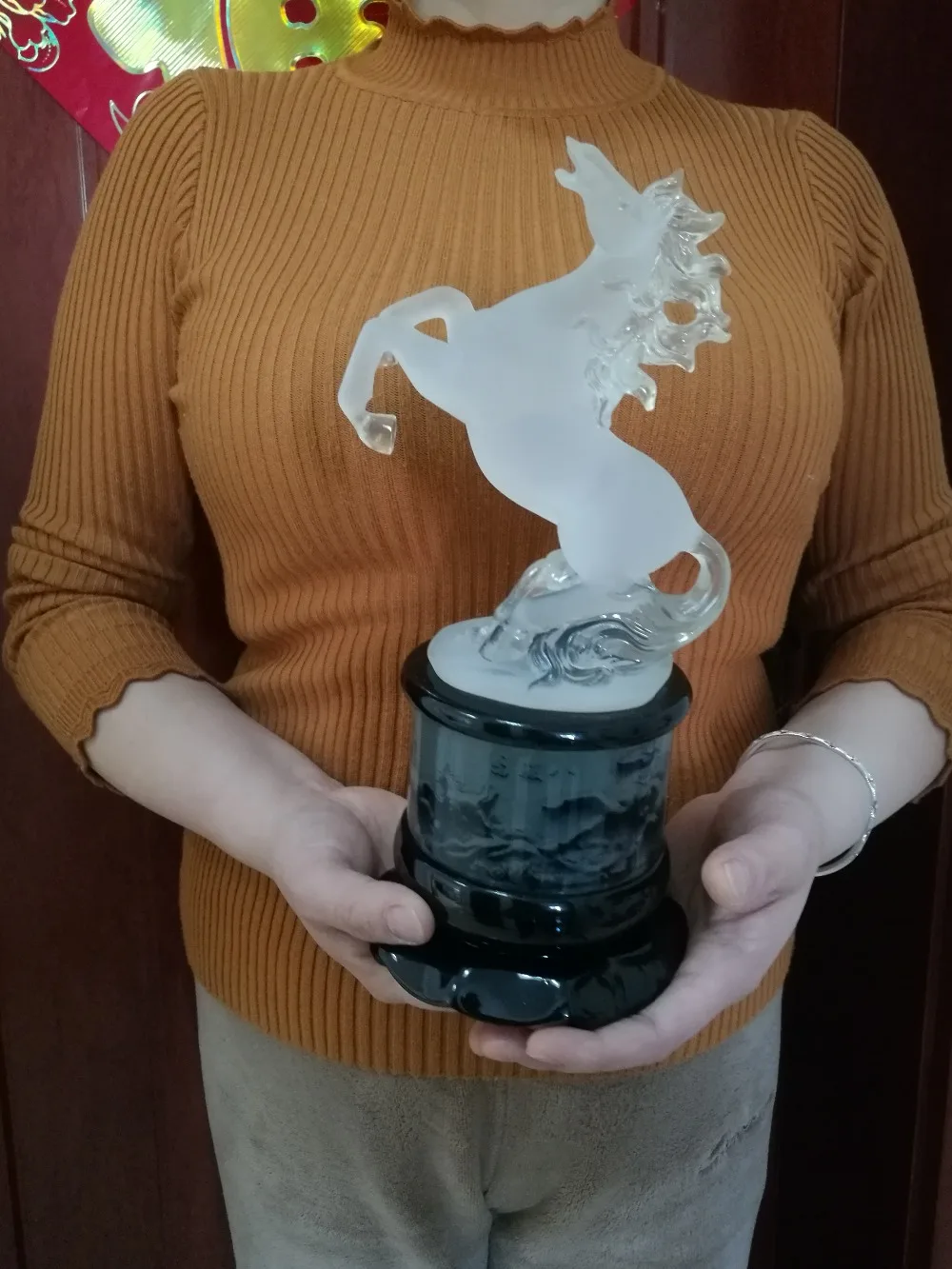 28CM grand centre commercial cadeau porche hall efficace mascotte cristal cheval prospère argent bonne chance 3D FENG SHUI art Sculpture
