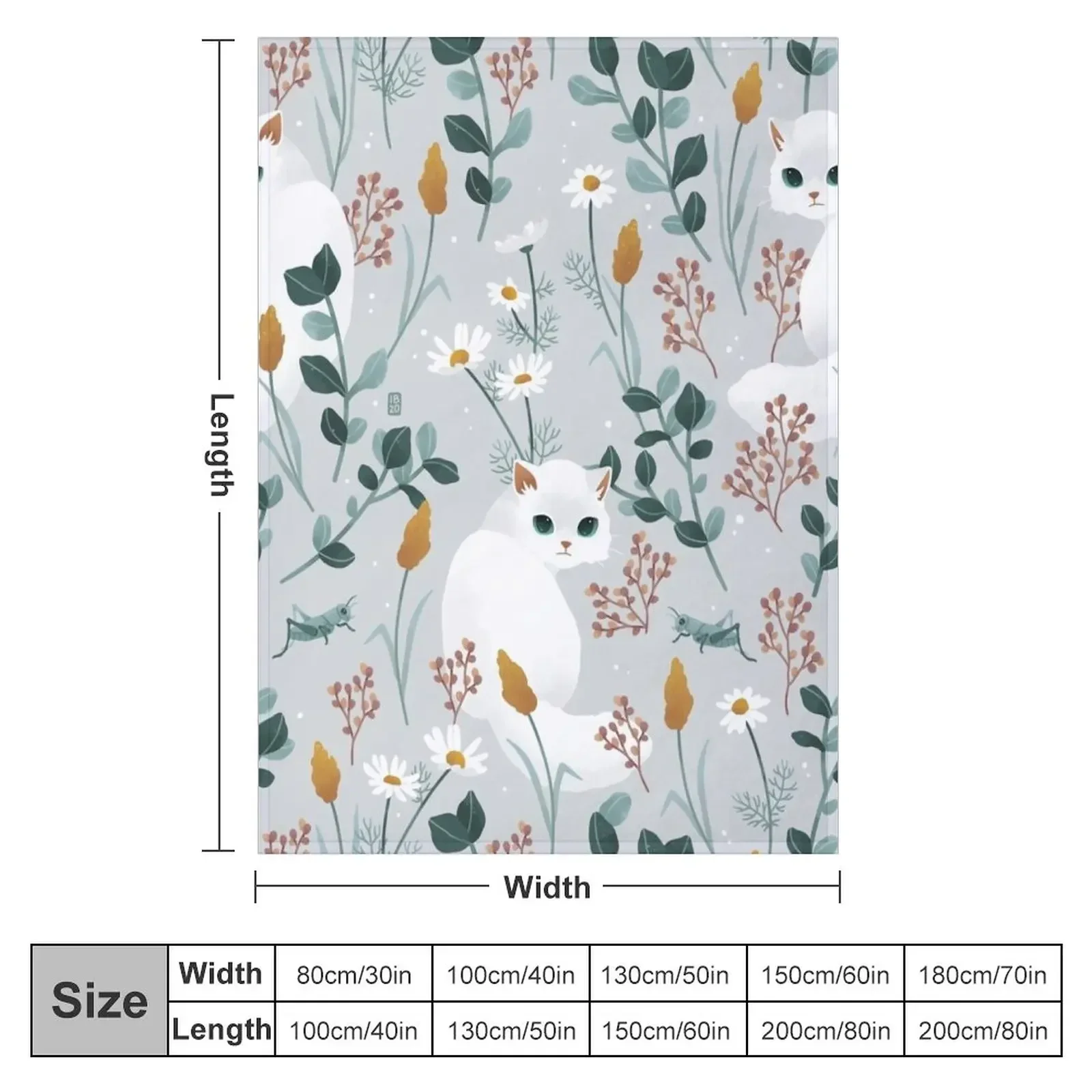 Cat in the meadow pattern Throw Blanket Cute Flannels Blankets