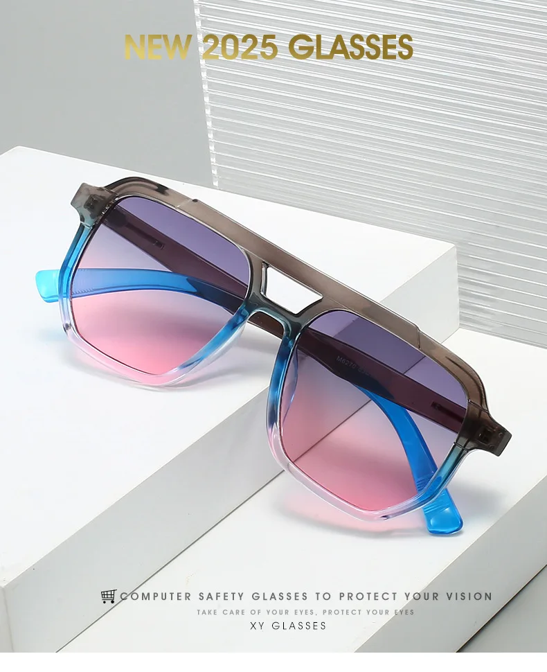 2025 Doppelstrahl-Quadrat-Sonnenbrille für Herren und Damen, Liniendekoration, geeignet für alle Sonnenschutz im Luftfahrt-Stil – Detail 1