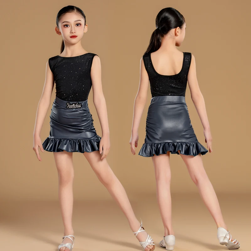 Nieuwe Latin-danskostuums, oefenkleding voor kinderen, hoogwaardige meisjestraining en leerkleding voor optredens, lichaamsknuffelende rokken