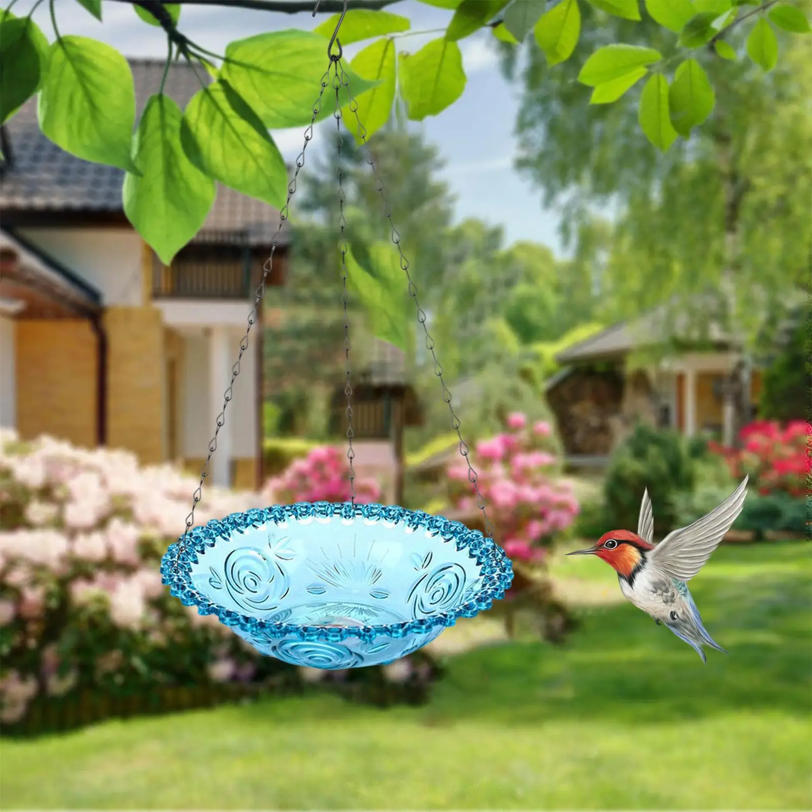 Hanging Bird Bath Birdbath Water Bowl Decorative Bird Feeding Station Outdoor Birdfeeder for Garden Outside Patio Decoration