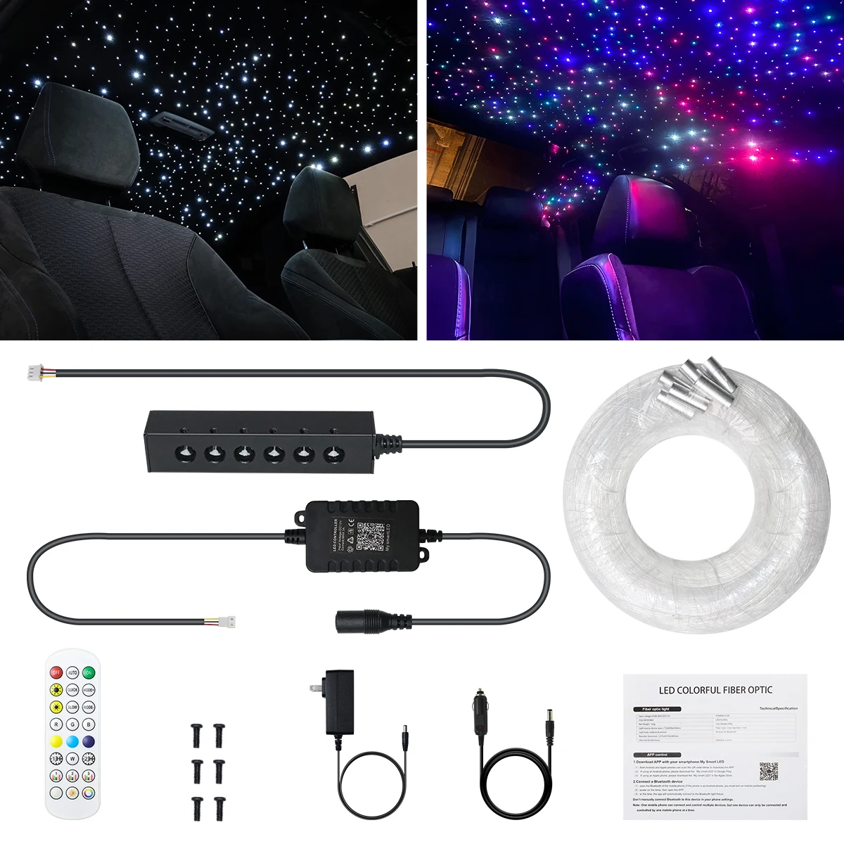 

DC12V Car Starry Sky Roof Fiber Optic Light Colorful Fiber Optic Star Ceiling Kit APP starlight car roof