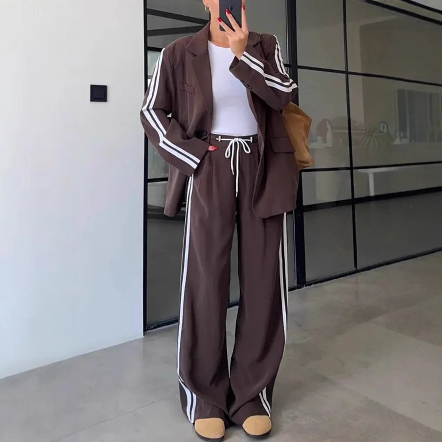 

Casual Solid Color Pants Sets Women Fashion Temperament Blazer Leace-up Trousers Two Piece Set Autumn Winter Lady Commuting Suit