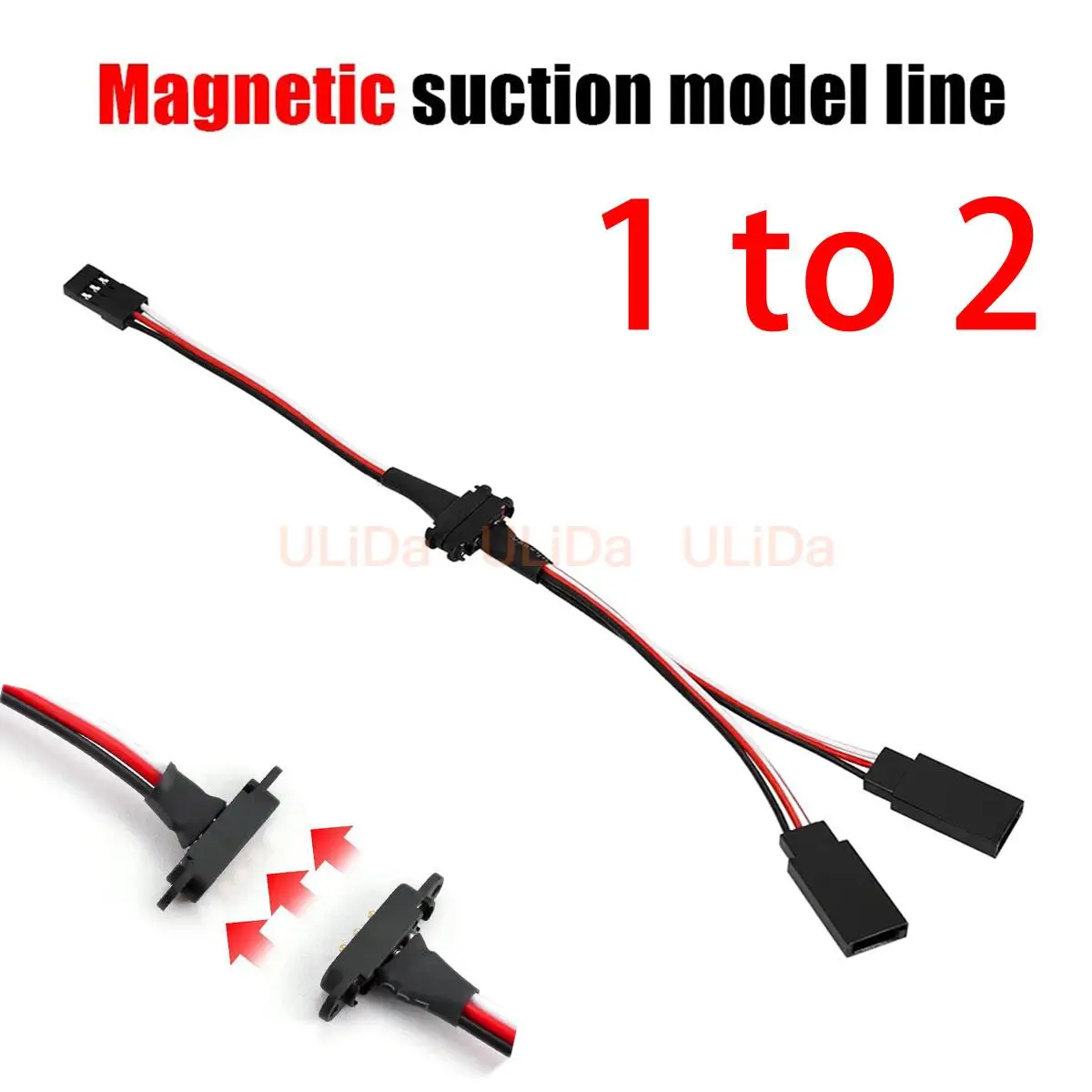 3-Pin Magnetic Snap-on 1 to 2 Y-wire Male to Female Extension Lead Wire 228mm Cable For RC Cars Boat Plane DIY Models
