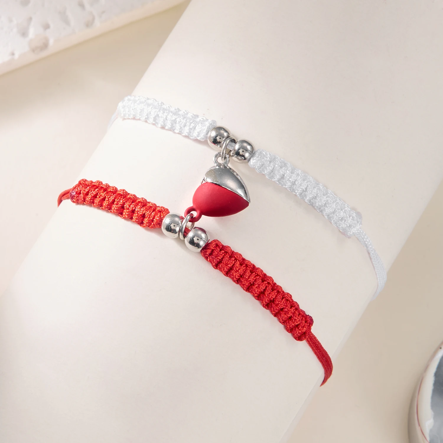 2-teiliges einfaches glückliches rotes Seil-geflochtenes Armband für Damen und Herren, romantisches Herz, magnetisches Paar, passende Armbänder, Freundschaftsschmuck – Detail 26