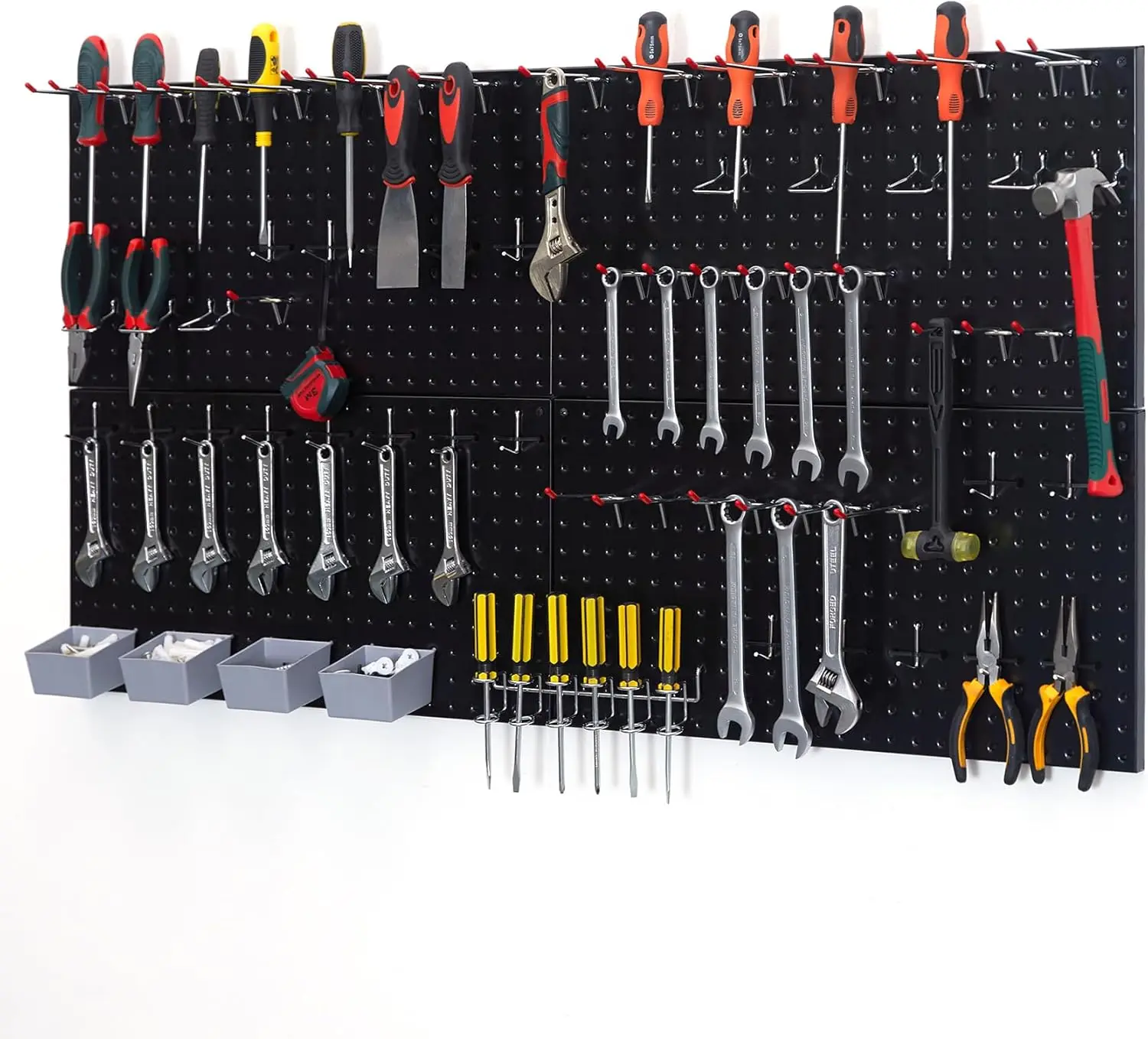 

48x24 inch Black Metal Pegboard Kit for Wall Organization with Hooks, Garage Storage Bins, and Utility Tool Board, Efficient Too