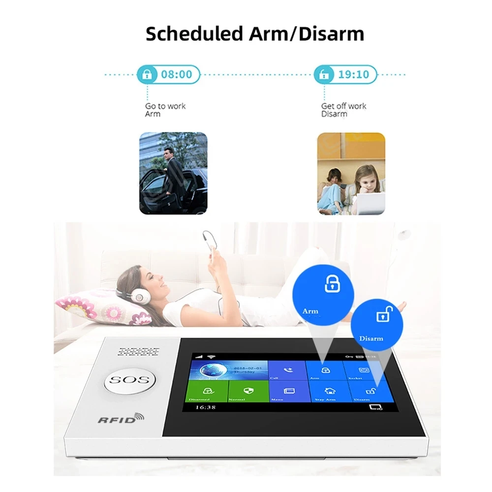 Tuya WIFI GSM Alarm System APP Remote Control Alarm Panel Switchable 9 Languages Wireless Home Security RFID Card Arm Disarm