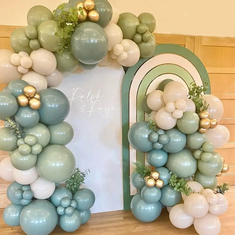 136 stücke staubig grün blau Ballon Girlande Bogen Kit Sand weiß beige Luftballons für Boho Baby Braut dusche Hochzeits feier Dekorationen