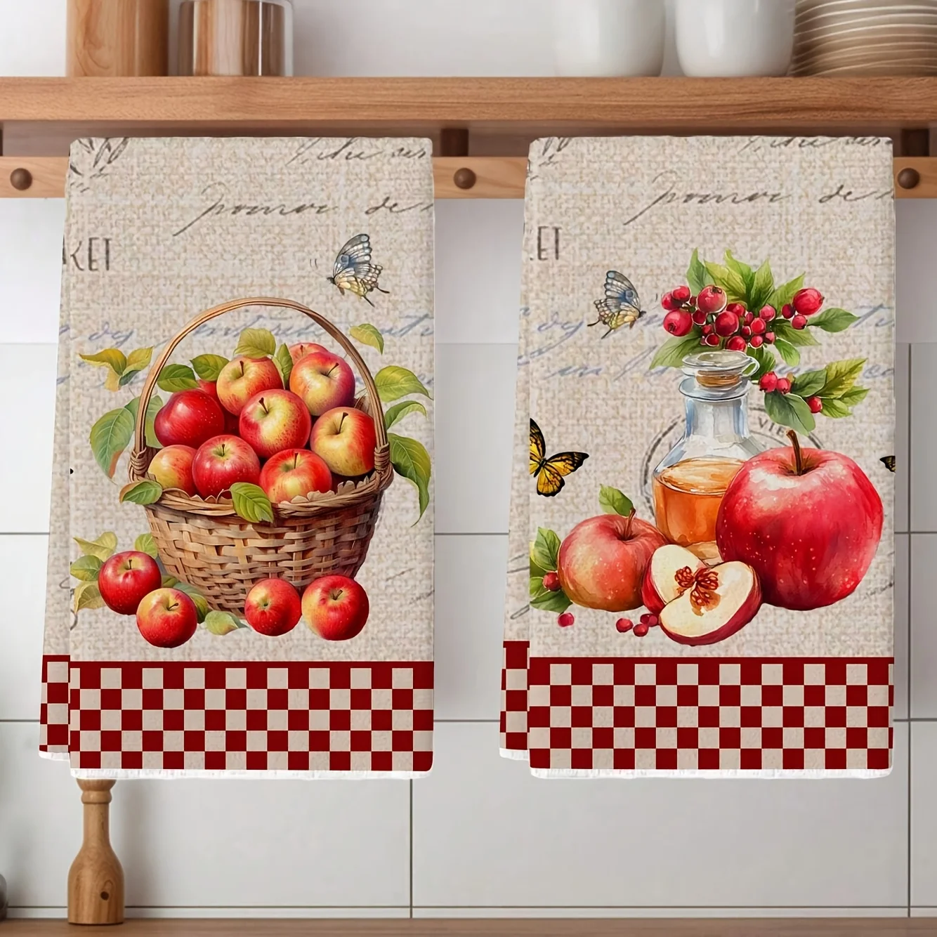 Cleaning Cloth 2PCs kitchen towels, apple baskets and apple juice patterned kitchen towels, super absorbent kitchen bowls