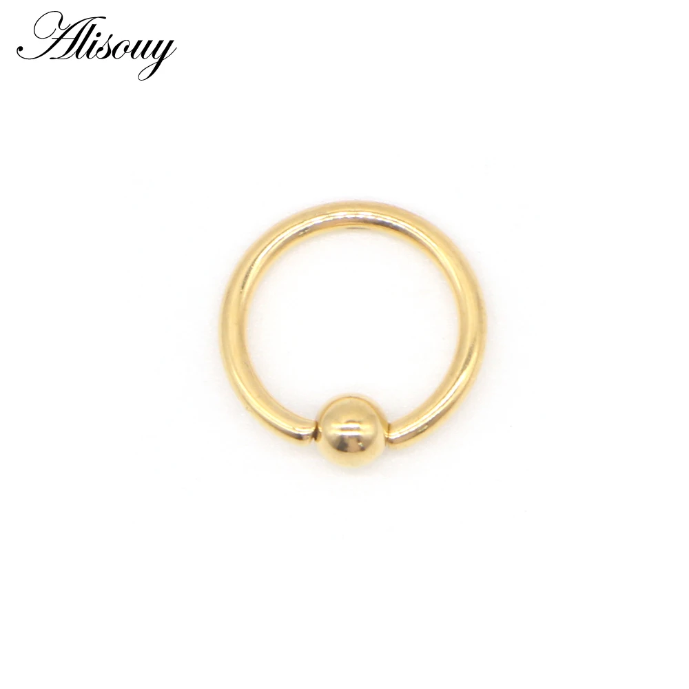 Alisouy 1PC Black Gold Color Stainless Steel Captive Bead Hoop Ring Lip Labret Nose Rings Body Piercing Jewelry 1.2*8*3mm