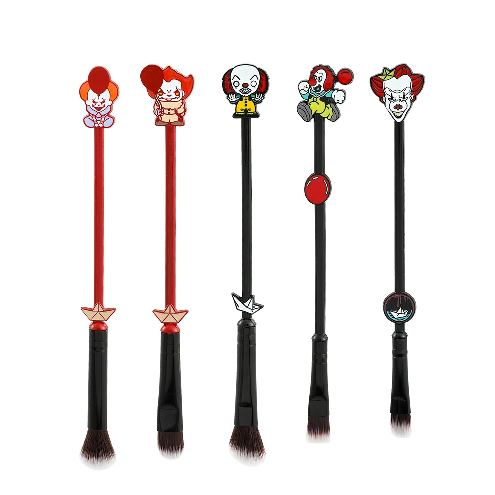 Halloween Themed Makeup Brush, Horror Peripheral, Clown Skull, Cartoon, Creative Eyeshadow Brush, Makeup Tools, 5Pcs