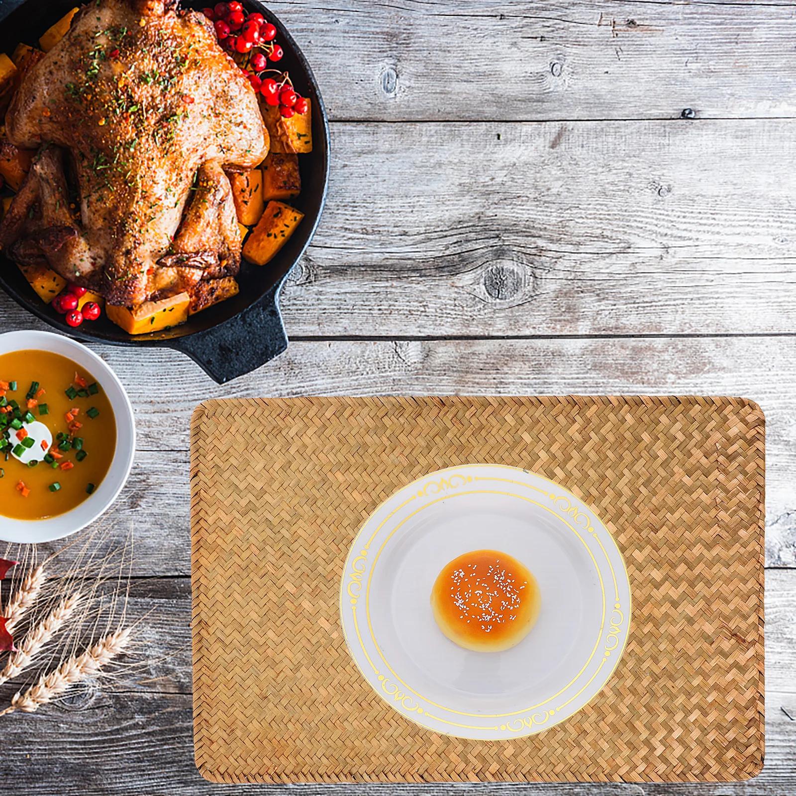 

2Pcs Dining Table Mats Vintage Woven Placemats Set for Home Rectangle Pad Coffee Coaster Heat Resistant