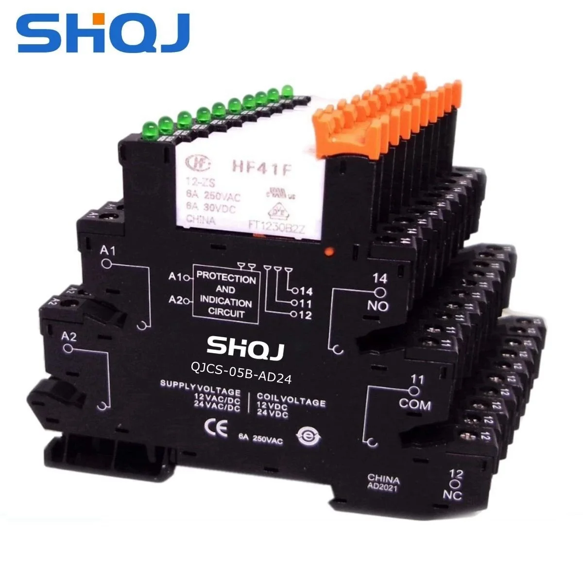 SHQJ QJCS-05 Slim Relay HF41F 24-ZS 12-ZS 5V 12V 24V 6A 1CO AD24 Ultrathin Relay Screwless Socket with LED Wafer relay