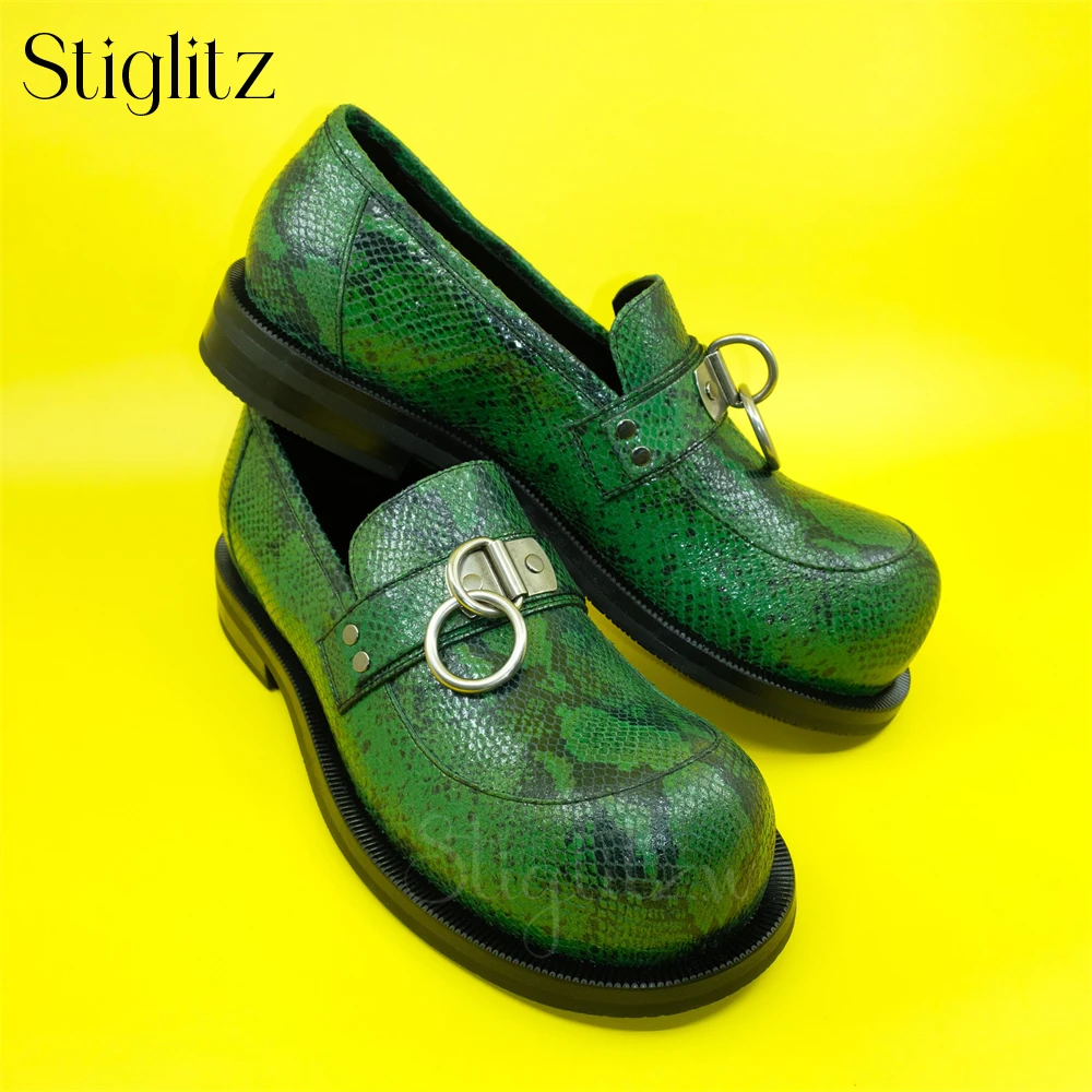 Mocasines con punta de bombilla y anillo metálico, zapatos de cuero sin cordones de estilo de diseñador para hombres, mocasines multicolores