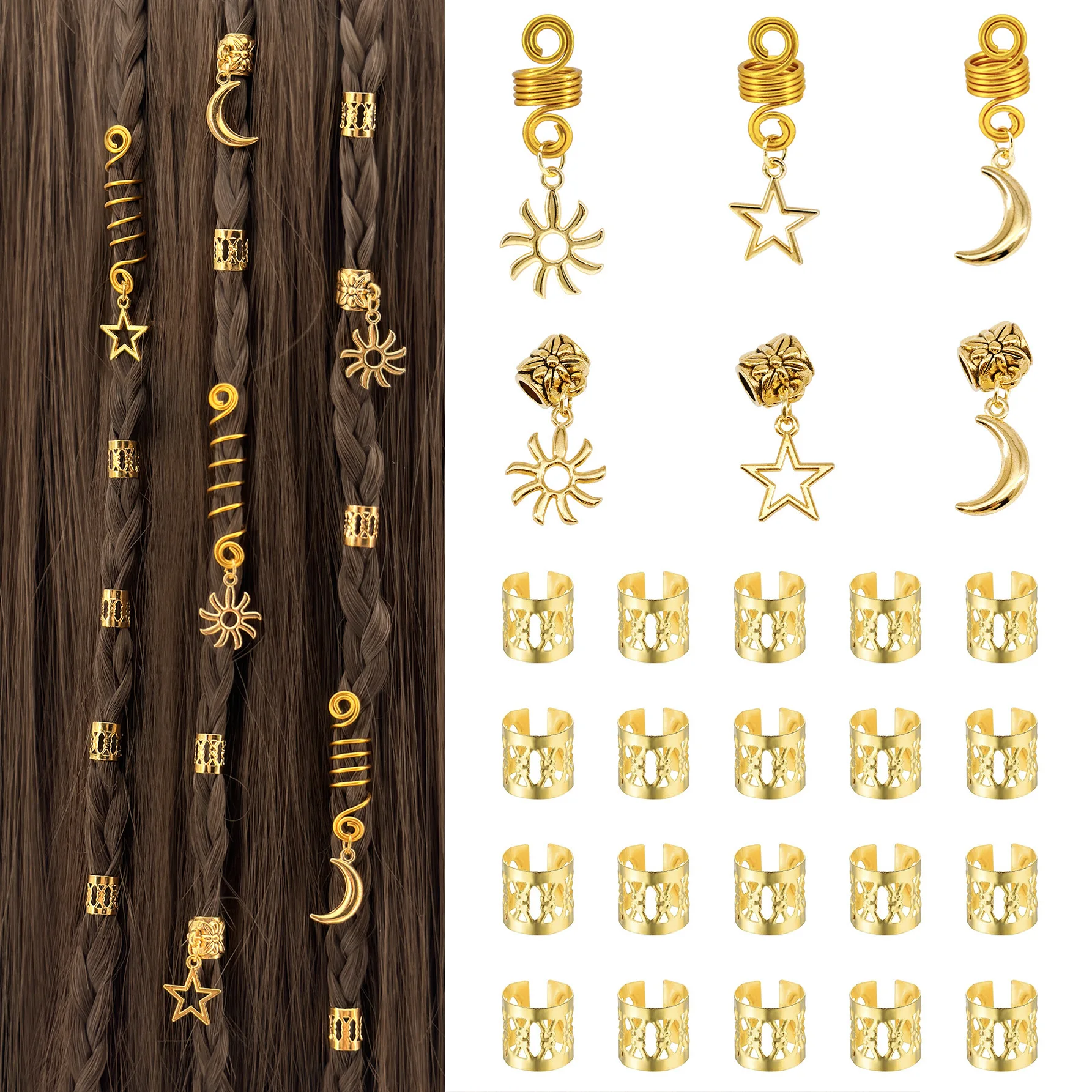 

Dreadlock Hair Rings 26pcs Silver Star Sun Moon Design Alloy Pendant Charms Versatile for Braided Hair DIY Festival