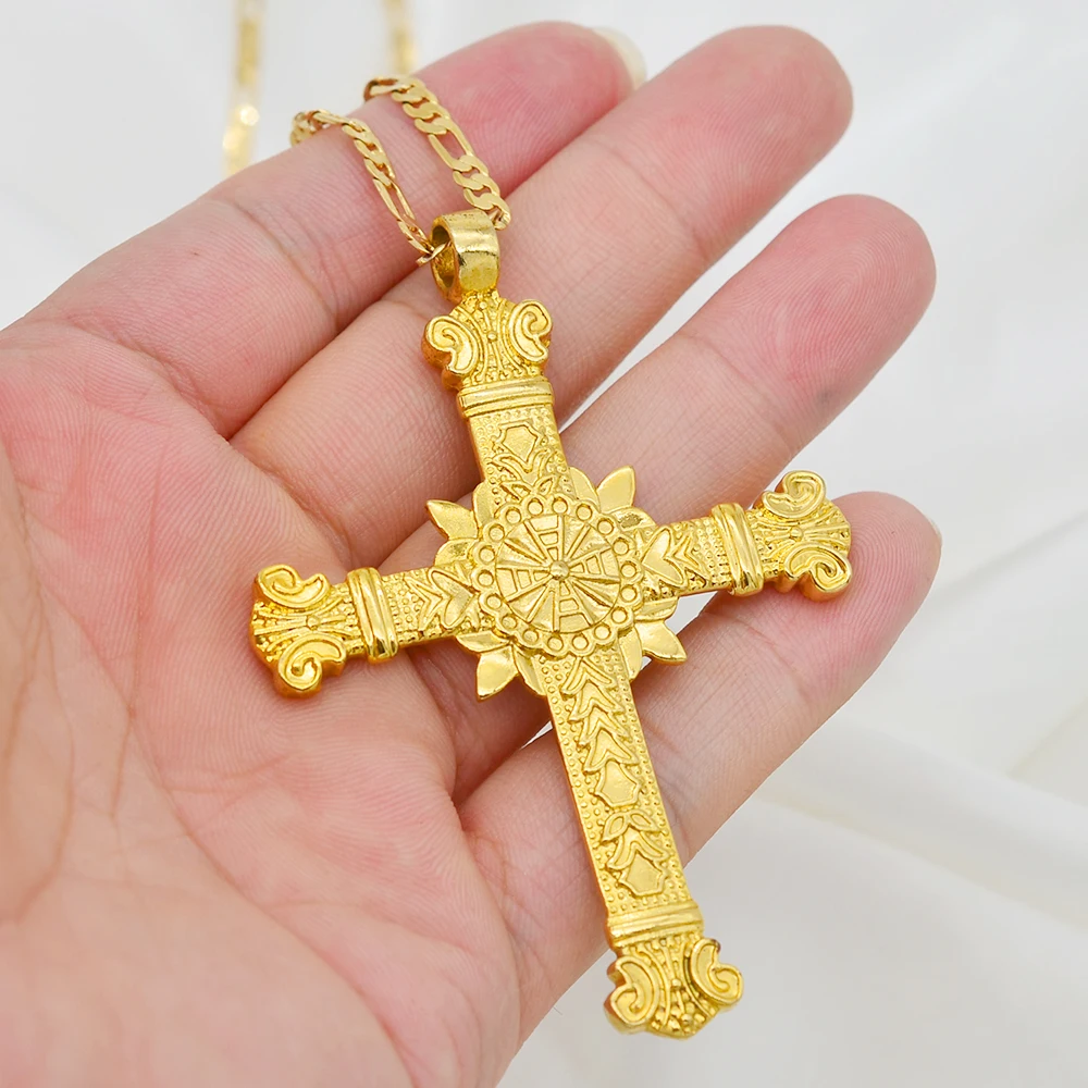 Anniyo Ethiopian Cross Pendant Chain Necklaces Women African Wedding Party Eritrean Jewelry