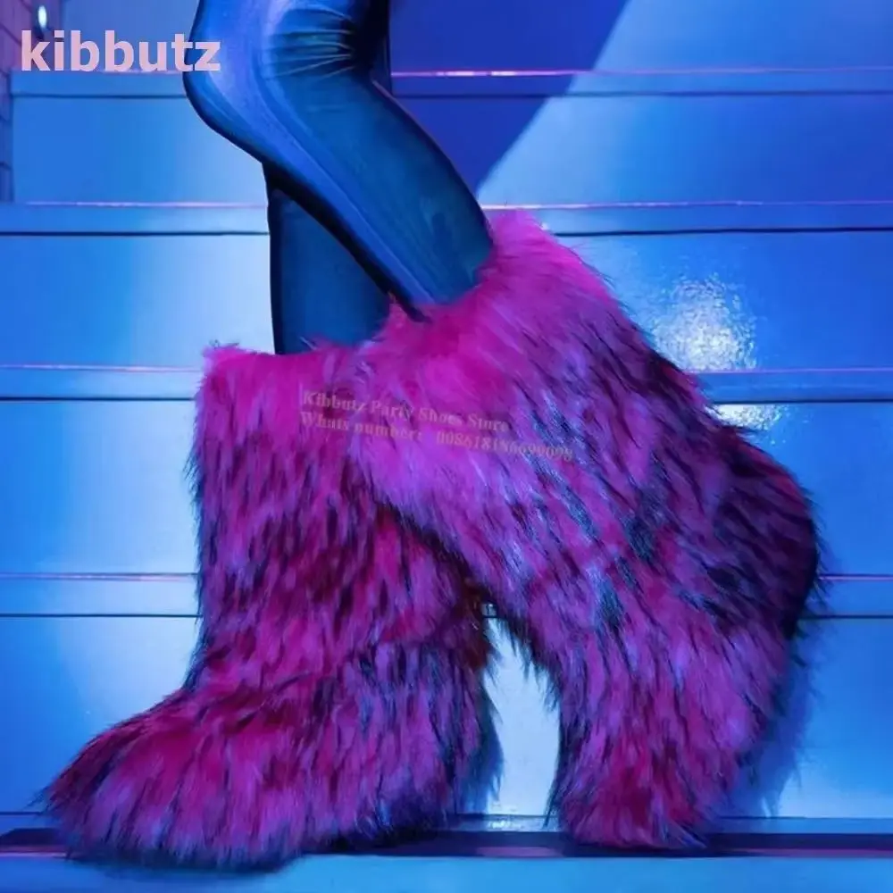 

Furry Snow Long Boots Round Toe Flat With Slip-On Warm Winter Hot Girls Y2k Fashion Novelty Concise Sexy Elegant Women Shoes New