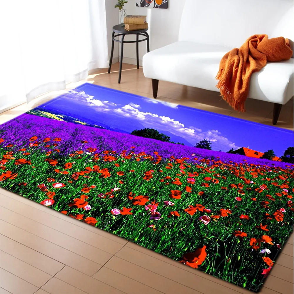 3D Print Poppies Flower Carpet Natural Scenery Floor Mat Sunlight Landscape Home Entrance Door Mat Living Room Rugs Bathroom Mat