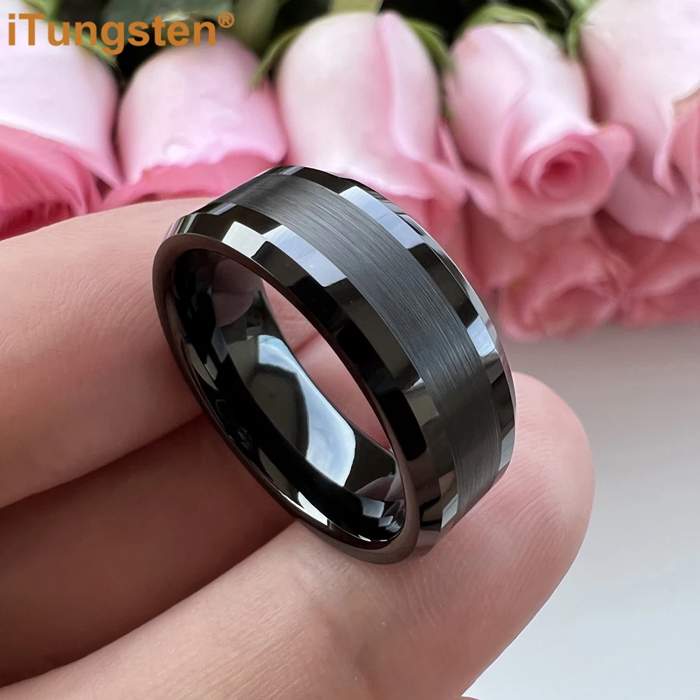 iTungsten 6mm 8mm Engagement Wedding Band Gold Plated Tungsten Finger Ring for Men Women Couple Fashion Jewelry Comfort Fit