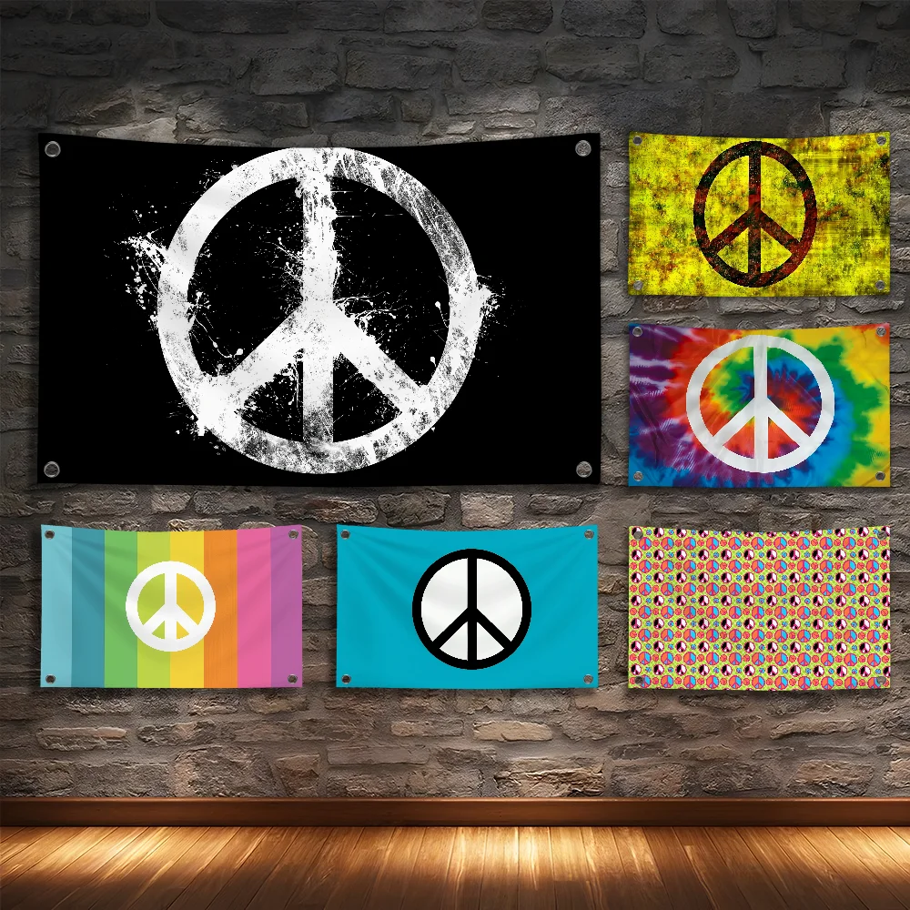 

Peace Sign Tie Dye Grommets Flying Flag Room Bedroom Home&Outdoor Wall Hanging Concert Printed Background Decoration Art Banner