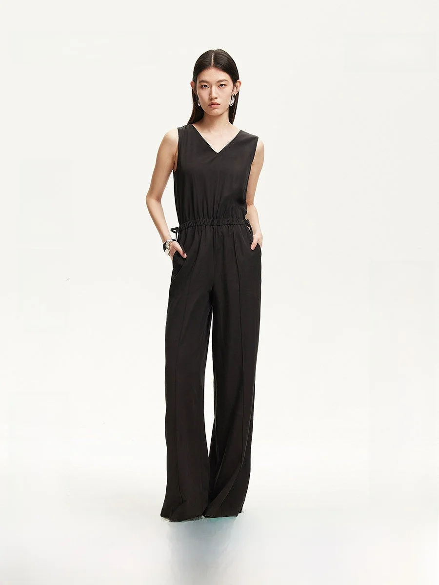 

Summer V-Neck Linen Blend Casual Pants One-Piece Suit Bandeau mid Waist Long Trousers Versatile Online And In-Store