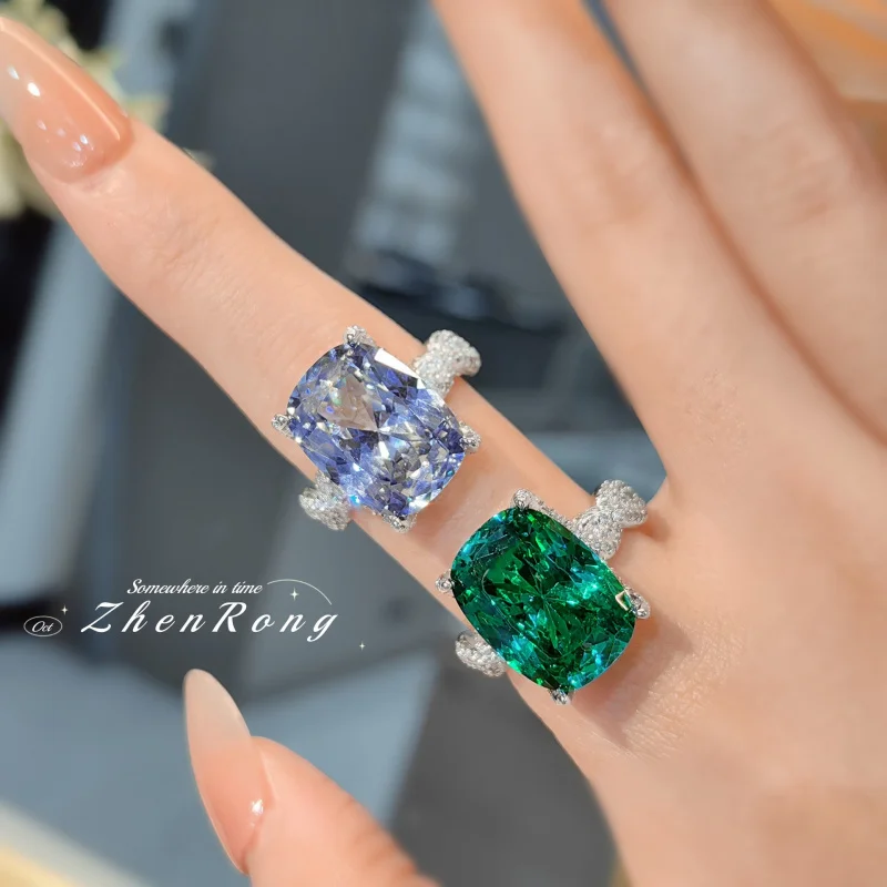 New Trend: Engraved High-Carbon Content Diamond Square Gemstone Ring, Women's Party Jewelry