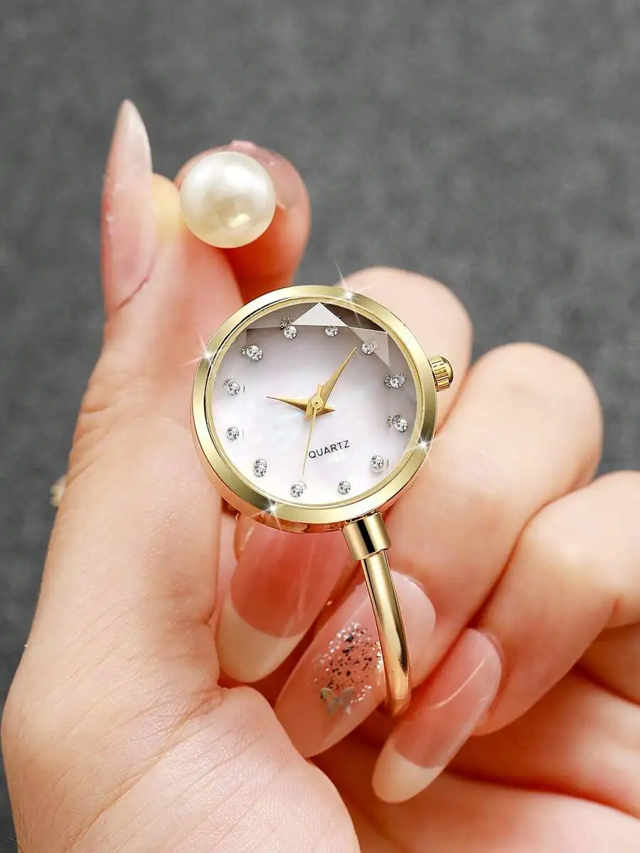 1pc Elegant Rhinestone Bracelet Watch, Women's Petite Minimalist Square Dial Quartz Wrist Watch, Versatile