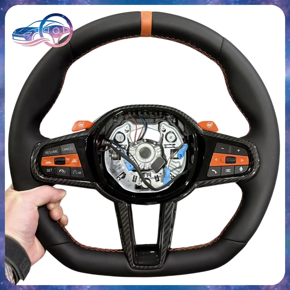 

For BMW CS 1 3 5 7 Series Style Orange Full Leather Steering Wheel M1 M2 Decorative Buttons No Function For F10 F20 F30 G20 G30