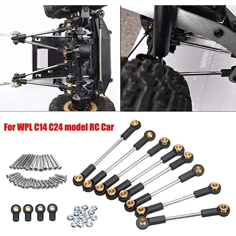 Conjunto de tirante de suspensão de chassi de metal para WPL C14 C24 C24-1 1/16 RC Car Upgrade Parts Acessórios