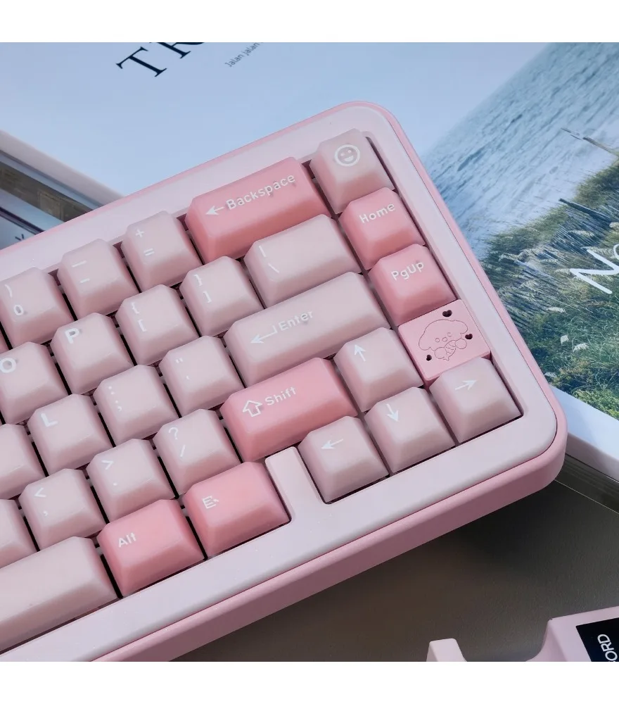 Pink Sakura Semi-transparent Keycap 164 Keys PBT + PC Two-color Customized Original Woooting Mechanical Keyboard