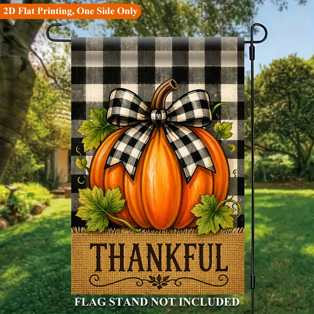 2D Flat - 2D Flat - 2D Flat Garden Flag 1, Black and White Checked Pumpkin Bow Single Sided Polyester Garden Flag, Holiday Yard Outdoor Flag, Suitable for Outdoor Family and Yard Holiday Decoration, Valentine's Day, Mother's Day